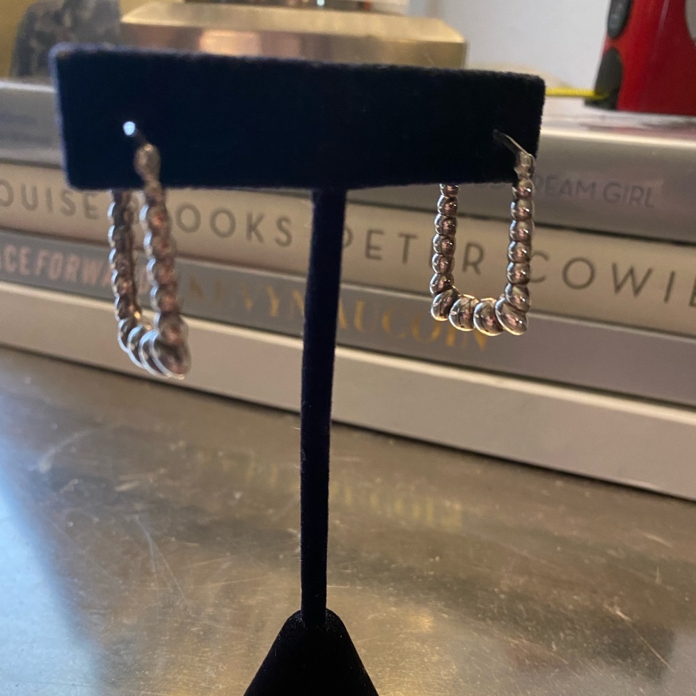 Silver Rectangle Shrimp Design Earrings